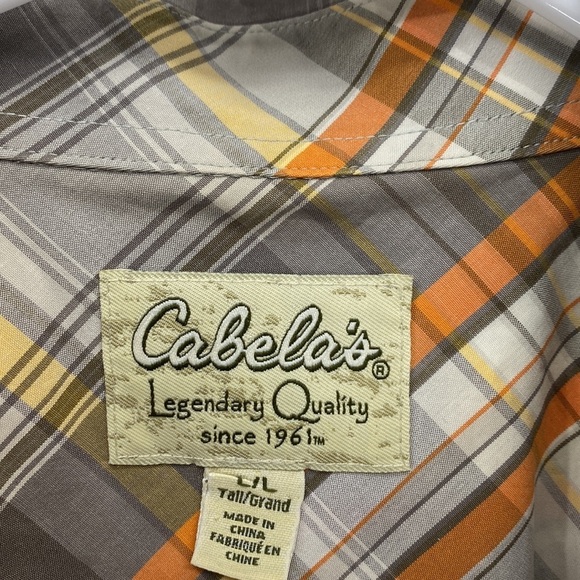 Cabelas orange brown short sleeve button down casual outdoor Gorpcore large Tall - Picture 2 of 6